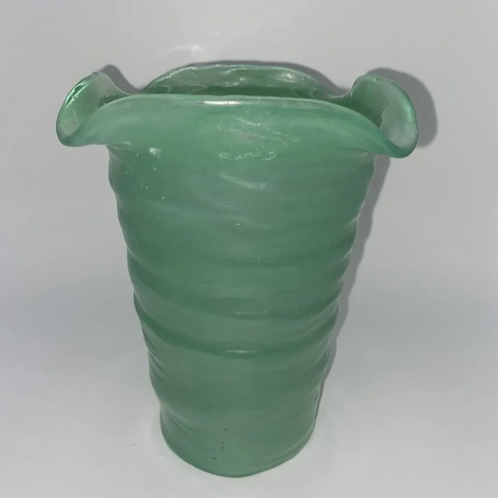 Glass Vase Handblown Transparent Sea Green Fluted  For Flowers/Decor Use